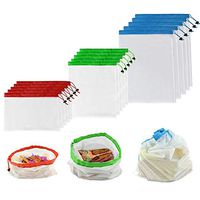 15Pcs Reusable Drawstring Mesh Vegetables Fruits Storage Bag Container Organizer