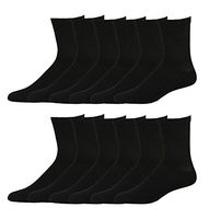 2ND DATE Premium Cotton Diabetic Crew Socks - Black-10-13-Pack of 12