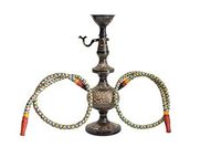 Solid Brass Mughal Style Hookah with 2 Side Dual hosepipe Working Condition