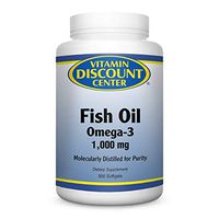 Vitamin Discount Center Omega-3 Fish Oil 1000mg, Molecularly Distilled, 300 Softgels