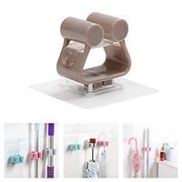 Cozylkx 3Pcs Mop Hooks, Self Adhesive Traceless Mop Holder Hook Broom Shelf Mop Clamp for Kitchen Bathroom Office, Chocolate