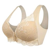 Nmch Women's Plus Size Underwear, Ladies Adjustable Sports Front Closure Extra-Elastic Breathable Lace Trim Bra (Beige, 90C)