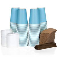 100 Pack 12 oz To Go Coffee Cups with Sleeves, Lids & Stirrers - Disposable & Recyclable Blue Paper Travel Coffee Cups