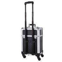 LYNNYX Aluminum Alloy Pull Rod First Aid Kit,Large Capacity Double Layer Medicine Storage Box,Multifunction First Aid Case, Large Capacity/Black/Round Angle