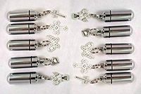 Silver CREMATION URN Keepsake/Keychains - Assorted Set of TEN - Angels Crosses Hearts & Butterflies - Includes individual Velvet Pouches, Ball-Chain Necklaces & Fill Kit - MADE IN THE USA