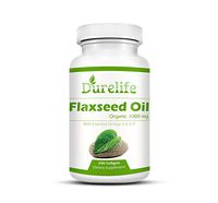 Organic Flaxseed Oil Softgels 1,000 Mg 240 Count, DureLife Cold Pressed Organic Flax Seed Oil Contains Omega 3 6 9 Essential Fatty Acids and Promotes Hair Skin and Nails and A Healthy Heart