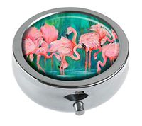 Top A Flamingos Custom Personalized Round Pill Box Decorative Box Vitamin Container Pocket Or Wallet (Flamingos-4)