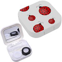 Portable Contact Lens Case Box Travel Kit Mirror + Bottle + Tweezers Container Holder [ Ladybugs ]