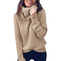 Theoylos Womens Solid Color Long Sleeve Turtleneck Knitted Sweater Ladies Autumn Winter Casual Pullover Top Khaki