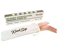 8 Pack Eco Friendly Reusable Stainless Steel Drinking Straw Set + 2 Brushes with Pouch Premium Metal Straws for Smoothie Milkshake Drinks BPA Free Dishwasher Safe USA Company (Rose Gold)