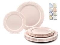 " OCCASIONS " 50 Plates Pack (25 Guests)-Vintage Wedding Party Disposable Plastic Plate Set -25 x 10.25'' Dinner + 25 x 7.5'' Salad/Dessert plates (Portofino in Light Pink)