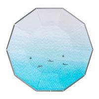 Fire and Creme Surf Foiled Party Paper Plates Silver White Blue Ombre 7 x 7" - Pack of 8 (Small)