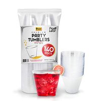Fig & Leaf (140 Pack) - 9 OZ Clear Plastic Cups Premium Hard Plastic Party Cup l Old Fashioned Tumblers 9-Ounce l Sturdy Disposable Reusable Durable l Top Choice for Catering Wedding Birthday Event