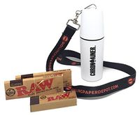 Bundle - 5 Items - RAW Natural 1 1/4 Rolling Papers (2 Packs), RAW Tips (1 Pack), Chrontainer Storage Container (White) with Rolling Paper Depot Lanyard