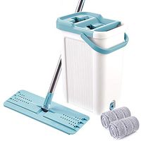 ZHENHAO Autoclean Mop - Floor Mop & Bucket Set with Microfibre Pad & Self Cleaning & Drying 360 Flat Mop Head Dual Chamber Bucket System Keeps Your Hands Clean,Blue-White,C