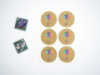 Watercolor Umbrella Stickers, Seals and Labels, Cupcake Toppers, by Once Upon Supplies, 1.5 Inches, 60 Stickers, White