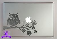 Overly Attached Decals Owl on Tree Branch Vinyl Decal Sized to Fit A 17" Laptop - Silver Metallic