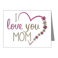 Note Cards (20 Pack) I Love You Mom Burlap and Pink Heart