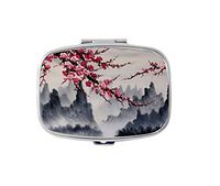 Vintage Cherry Blossom Tree Pill Box Case Rectangle Medicine Vitamin Organizer Pill Box Case Holder Purse