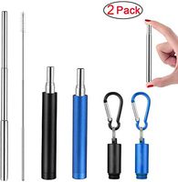 Smarter Ideas 2 Pack Black & Blue reusable drinking straws | Collapsible Telescopic Stainless Steel Straw | Inspiration quotes | Long Cleaning brush | Silicon Tip | pajillas reutilizables