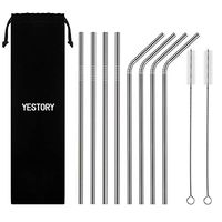YESTORY Stainless Steel Metal Straws, Set of 8 Reusable Drinking Straw for YETI 20 30oz Stainless Tumblers Rumblers Cold Beverage (4 Straight + 4 Bent + 2 Brushes) (Silver, 10.5 inch)