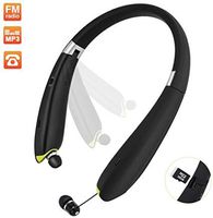 Retractable Wireless Stereo Bluetooth Neckband Earbuds for Running Sports MP3 Music Player Earphone with FM Radio and Mic
