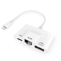 RJ45 Ethernet LAN Wired Network Adapter,3 in 1 Wired Ethernet and USB 3 Camera Adapter and Charger Port Compatible with iPhone/iPad