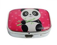 XUTAI Custom Personalized Square Stainless Steel Silver Glass Travel Pill Case Vitamin Decoration Box (Panda)