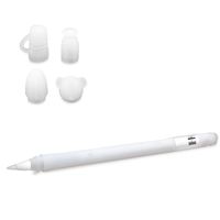 kwmobile Silicone Sleeve for Apple Pencil (1. Gen) - Nib Case with Attachments Soft Grip with Cap Holder in Matte Transparent