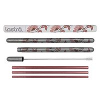 LASTRA High Fashion Reusable Stainless Steel Straw Set 3 Metal Nested Drinking Straws Stainless Steel Housing Wide Smoothie Straw Standard Soda Straw and Hot Beverage Sip/Stir Straw (Daisy)