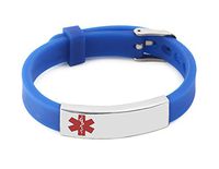 Stainless Steel and Silicone Medical Alert ID Bracelets Blue for Boys or Girls Free Engraving