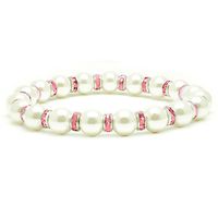 Accents Kingdom Women's Magnetic Hematite White Tuchi Simulated Pearl Bracelet with Simulated Rose Crystal, 7.5"
