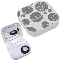 Portable Contact Lens Case Box Travel Kit Mirror + Bottle + Tweezers Container Holder [ Circles Grey ]
