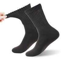 Circulatory Diabetic Socks, FOOTPLUS Men Women Physician Approved Non Binding Top Thick Cushioned Pregnancy Dress Socks for Swollen Feet, 2 Pairs Brown Quarter, L/XL