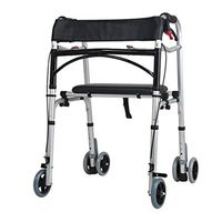 LIUSU-Walker Drive Healthcare Folding Lightweight Four Wheel Aluminium Walking Frame with Padded Seat/Lockable Brakes/Adjustable Height