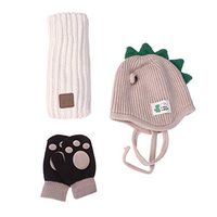 NUOBESTY 3PCS Kids Dinosaur Knitting Hat Creative Gloves Wool Hat Scarf Kids Baby Winter Warmer