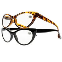 2 piece Women Fashion Black Tortoise Slim Cat Eye Spring Hinges Reading Glasses (2 piece Black & Tortoise, 3.00)