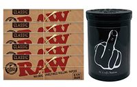 Herb Airtight Container Fresh Kettle with Raw Natural Rolling Papers 5 Count DC Crafts Nation- Middle Finger