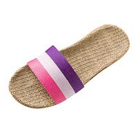 Emimarol Home Slippers Women Linen Indoor Shoes Ladies Beach Slipper Silent Flip Flops for Women Sandals Pink