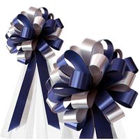 Navy Blue and Silver Pull Bows with Tulle Tails - 8" Wide, Set of 6, Wedding Pew Bows, Aisle Decor, Reception, Anniversary, Birthday, Fundraiser, Decoration, Office, Classroom, School Dance