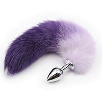 Escolourful Metal Amal Plug with Luminous Fluffy Faux Fox Tail Adult Six Toys B-útt Plug for Couples Women Beginners (M1 (Without Luminous))