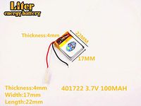 3.7V 100mAh 401722 Lithium Polymer Ion Rechargeable Battery Lithium Polymer Li-Po Battery for MP4 GPS MP3 Bluetooth Stereo DIY Gift
