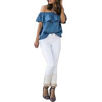 Gyoume Sexy Tops Women Tops Blouse Summer Off Shoulder Tops Casual Party Shirt Blouse (XXL, Blue)