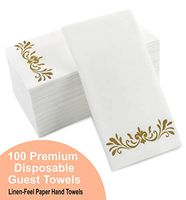Gold Dinner Napkins, Disposable Party Napkins, Paper Napkins Decorative, Linen Feel Disposable Hand Towels for Wedding, Guest Bathroom & More - White with Gold, 100 Pack, 8.25 x 4 Inches