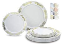 " OCCASIONS" 240 Plates Pack,(120 Guests) Vintage Wedding Party Disposable Plastic Plates Set -120 x 10.25'' Dinner + 120 x 7.5'' Salad/Dessert Plate (Portofino White and Gold)