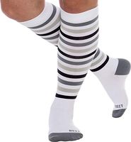 LISH Women's True Stripes Wide Calf Compression Socks - Graduated 15-25 mmHg Knee High Plus Size Support Stockings (Black, S/M)