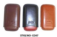 Three Cigar Leather Holder (Corona) - Authentic Full Grade Buffalo Hide Leather - Brown