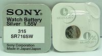 One (1) X Sony 315 SR716SW SB-AT Silver Oxide Watch Battery 1.55v Blister Packed