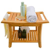 Zhuoyue Bamboo Spa Bath Shower Stool & Bench with Storage Shelf, Waterproof Shower Bath Seats for Adults Seniors Disabled Women Handicap Elderly Tileable