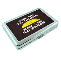 No Drugs Yes Tacos Em1 Hip Silver Cigarette Case Id Holder Metal Wallet 4" X 2.75" RFID Protection